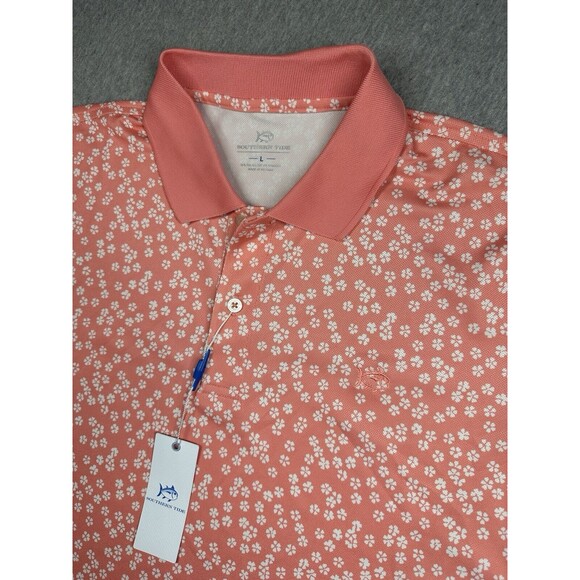Southern Tide Other - Southern Tide Polo‎ Shirt Men L Pink Floral Performance Stretch Golf Conch Shell